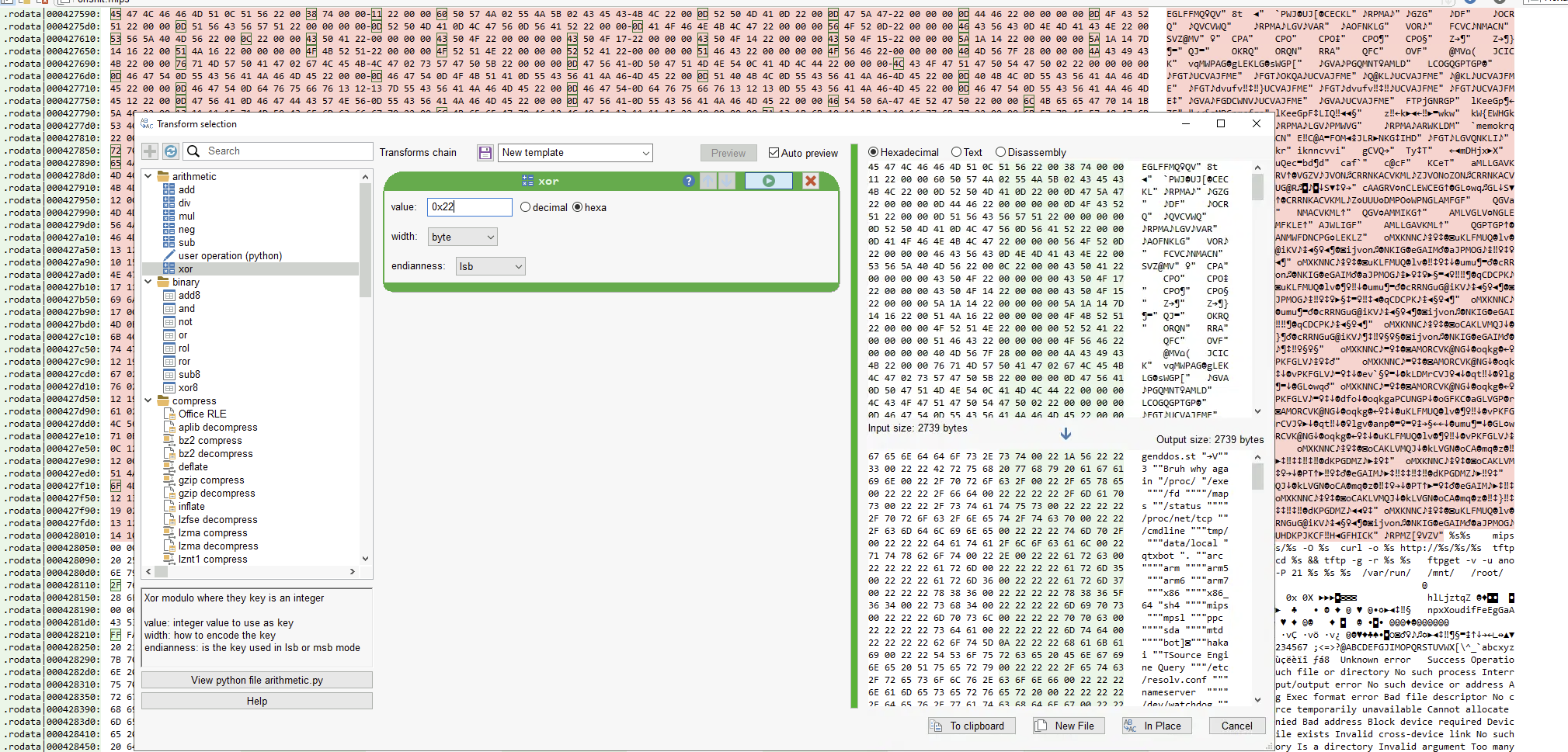 XOR transform dialog in Malcat